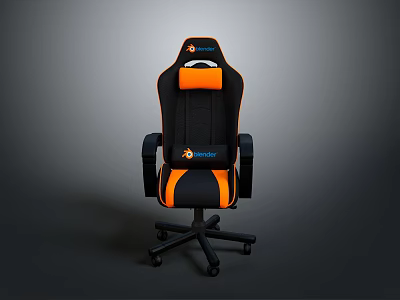 Black And Orange Ergonomic Gaming Chair With Adjustable Armrests And Wheels 3d model