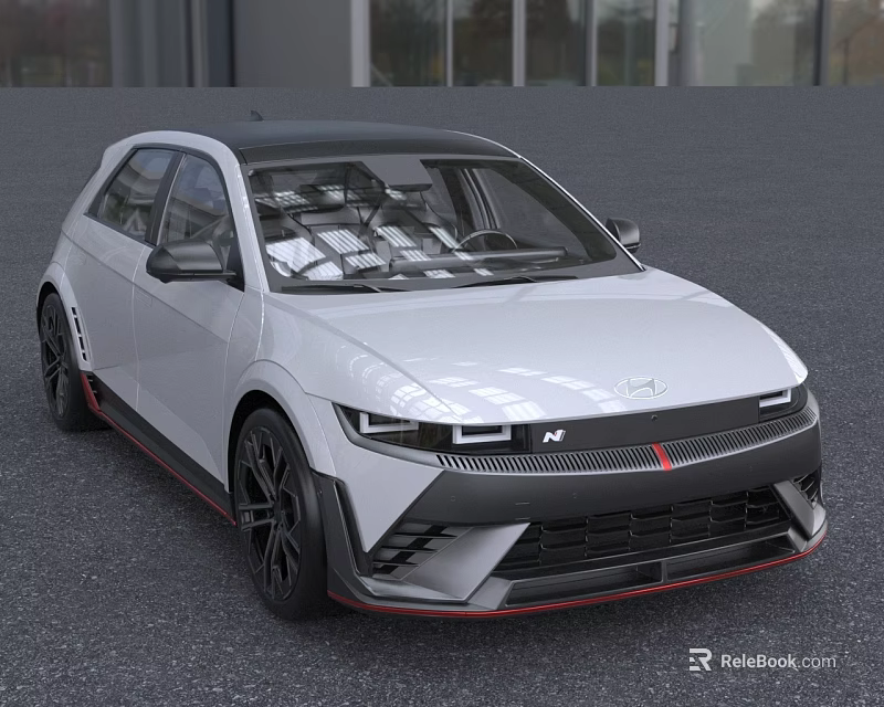 White Modern Hatchback Car With Black Wheels Red Accents And Sporty Front Design 3d model 