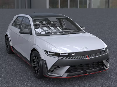 White Modern Hatchback Car With Black Wheels Red Accents And Sporty Front Design 3d model