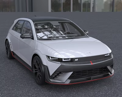 White Modern Hatchback Car With Black Wheels Red Accents And Sporty Front Design 3d model