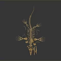 Golden Prehistoric Reptile Skeleton with Detailed Anatomical Structure