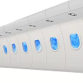Modern White Symmetric Activity Passageway With Curved Structure Blue Windows And Black Doors
