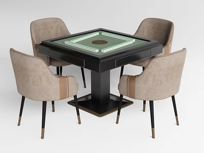 Square Entertainment Table With Green Surface Surrounded By Four Light Brown Chairs With Black Legs 3d model