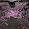 Industrial Tunnel Interior With Rail Tracks Metal Pipes And Concrete Floor