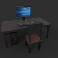 Office Desk Setup Featuring Monitor Keyboard Mouse Red Accent Chair And Computer Tower