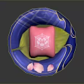 Elegant Blue Decorative Plate With Pink Pastry On Green Leaf And Gold Patterns
