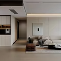 Modern Living Room Interior With Beige Sofa Coffee Table Rug And Decorative Artwork