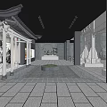 Modern Museum Exhibition Hall With Central Sculpture And Glass Display Cases