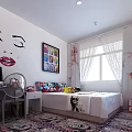 Modern Hotel Room Interior With Double Beds Glass Partition Pink Graphic And Decorative Paintings