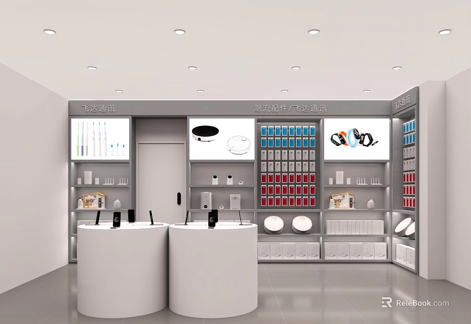 Modern Digital Store Interior With Electronics Gadgets On Display Counters And Shelves 3d model 