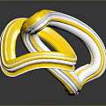 Cartoon Scene With White And Yellow Curved Flowing 3D Shiny Shape On Dark Background