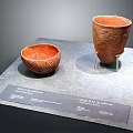 Ancient Guan Ware Pottery with Carved Patterns Bowl and Tall Cup on Display Stand