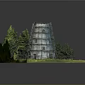 Gray Multi Story Tower Model With Green Trees Grassland And Dirt Path