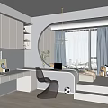 Modern Tatami Bedroom with Study Desk Window Curtains and Storage Cabinet