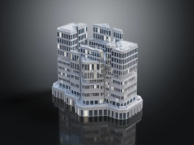 Modern Architectural 3D Model With Interlocking Cube Structure And Glass Facade 3d model
