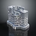 Modern Architectural 3D Model With Interlocking Cube Structure And Glass Facade 3d model