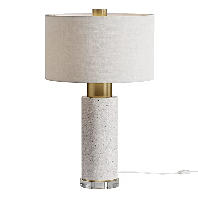 Modern Table Lamp with White Fabric Lampshade and Speckled Stone Column Design 3d model