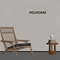 POLIFORM Modern Lounge Furniture With Wooden Chair Gray Cushion Side Table White Statue And Books