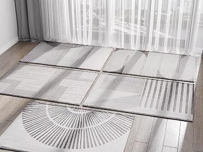 Square Rugs With Various Geometric Patterns In Light Gray Tones For Living Room Decor 3d model