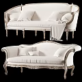 Elegant White Classic Sofa With Ornate Carvings Gold Legs Pillows And Throw Blanket
