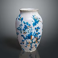 White Ceramic Vase Decorated With Blue And Orange Floral Patterns For Home Decor