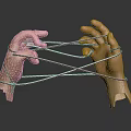 Disconnected Human Hands Entangled With Red Rope On Isolated Gray Background
