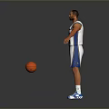 Man In White Wizards Basketball Uniform Number 0 With Basketball And Blue Sneakers