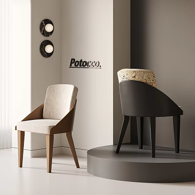 Modern Upholstered Dining Chairs by Potocco with Wooden Frame and Woven Backrest 3d model