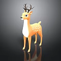 3D Deer Model with Brown Antlers White Spots and Orange Body Standing on Dark Background