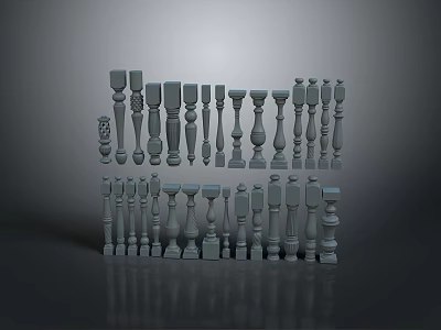 Beautiful Scenery With Neatly Arranged Gray Railings And Stone Pillars In View 3d model