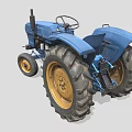 Blue Vintage Tractor With Metal Body Large Yellow Wheels And Exhaust