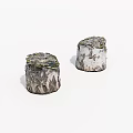 Two Natural Wooden Stumps With Stone Textured Surfaces And Mossy Details