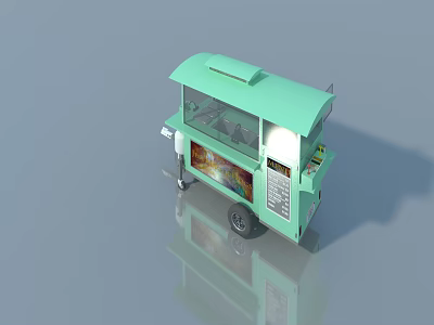Green Mobile Food Cart Design With Transparent Window And Swing Door 3d model