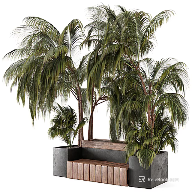 Stylish Outdoor Chair With Lush Palm Trees And Green Plants In Garden Area 3d model 