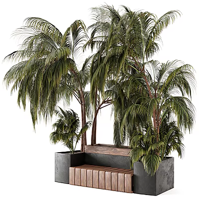 Stylish Outdoor Chair With Lush Palm Trees And Green Plants In Garden Area 3d model
