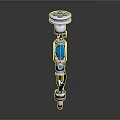 Futuristic Sci Fi Weapon Featuring Blue Energy Core Silver Gold Metallic Handle And Sleek Structure