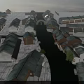Traditional Water Town Commercial Street With Tile Roofs And Canal Through Buildings