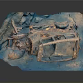 Rusted Car Wreckage Surrounded By Blue Sediment In Underwater Scene Structure