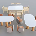 Modern Children's Table With Ergonomic Chairs And Round White Wooden Tops