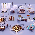 Camping Garden Landscape With Various Tents Fire Pit Areas Leisure Furniture And Decorative String Lights