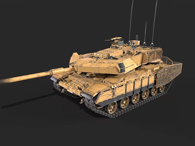 Military Desert Camouflage Tank With Main Gun Tracks And Antenna Turret 3d model