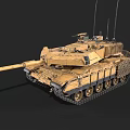 Military Desert Camouflage Tank With Main Gun Tracks And Antenna Turret