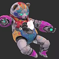Colorful Mechanical Bear Toy Figure With Glowing Green Eyes And Vibrant Paint