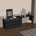 Stylish Black Dressing Table With Ornate Mirror Chair And Decorative Items