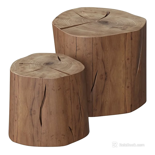 Two Tree Stump Shaped Wooden Coffee Tables With Natural Wood Grain And Rustic Design 3d model 