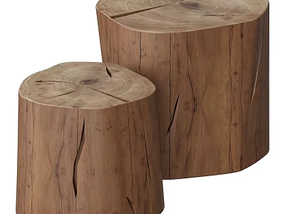 Two Tree Stump Shaped Wooden Coffee Tables With Natural Wood Grain And Rustic Design 3d model