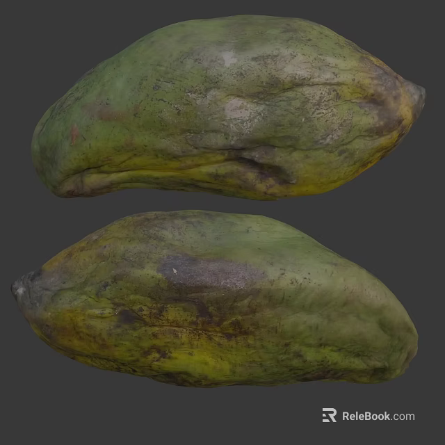 Two Fresh Green Yellow Mangoes With Natural Spotted Skin Appearance 3d model 