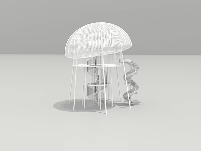 White Wireframe Canopy Play Structure With Spiral Slide And Supporting Frame 3d model
