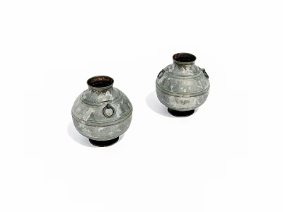 Two Vintage Silver Decorative Vases With Black Base And Ring Handles 3d model