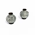 Two Vintage Silver Decorative Vases With Black Base And Ring Handles